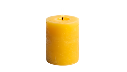 Lit Yellow Candle on Checkered Background