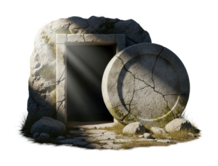 Ancient stone tomb opening archaeological site digital isolated on transparent background