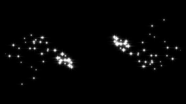 Magic light effect curve trail animation, glowing doodle particles, twinkling magic dust, glowing doodle stars and magic sparkles,  sparkling starry line effects on black screen loop. 4k video