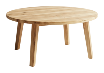 Wooden round table design home interior furniture cozy atmosphere isolated on transparent background