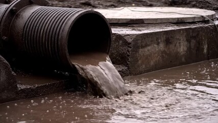 Water Pollution: Raw Wastewater Discharge from Pipe