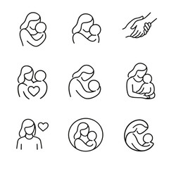 Mother and child icons set for Mother&rsquo;s Day and family care