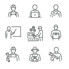 Labor professions and skilled workers line icons set