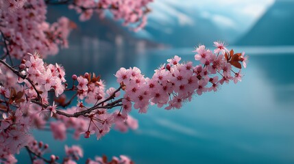 A beautiful pink cherry blossom tree with a blue sky in the background
