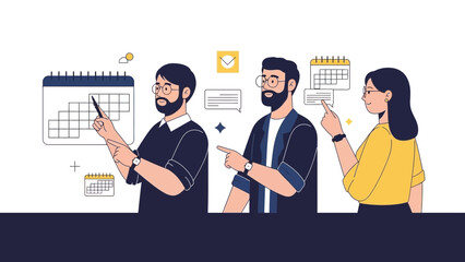 Teamwork and Planning: People organizing tasks with calendars and notes