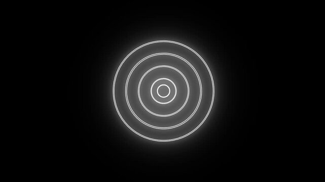 A single glowing white concentric circle with a central dot on a black background abstract bright