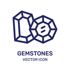 Fototapeta premium Gemstones vector icon in linear style showing two different faceted crystal shapes