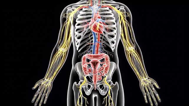 Human Anatomy - Detailed 3D Rendering of Internal Organs and Nervous System.