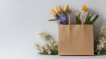A brown paper bag with flowers on it