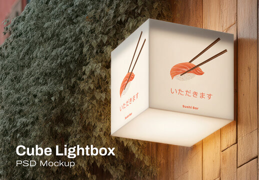 Cube Lightbox Sushi Bar Mockup PSD