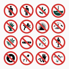 Collection of prohibition signs for environmental protection