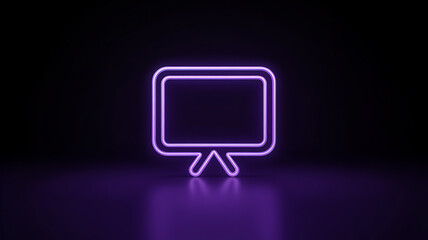A glowing neon outline of a vintage television set radiating a vibrant purple hue against a dark background