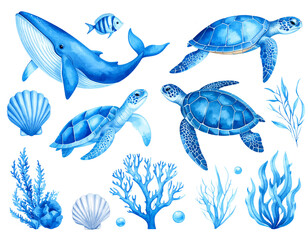 Obraz premium A collection of cute cartoon illustrations featuring colorful tropical fish and aquatic creatures swimming against a white background