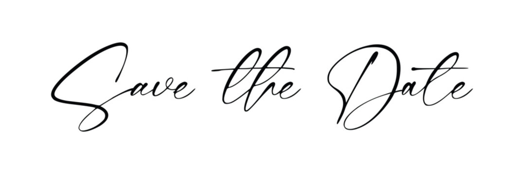 Save the date ink writing in modern calligraphy style. save the date lettering . wedding lettering . vector brush hand lettering .wedding typography phrase. type text art words. modern calligraphy .