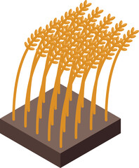 Fototapeta premium Golden wheat stalks swaying gently in the field, representing growth, harvest, and agriculture, presented in an isometric projection