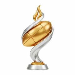 Golden American Football Trophy with Silver Flame Design
