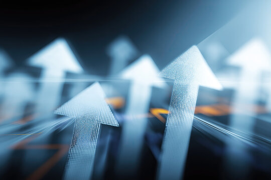 Multiple upward arrows represent business growth and accelerating positive performance.