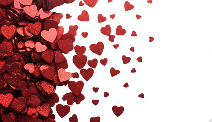 Vibrant Red hearts create a beautiful Love background perfect for Valentine's Day or any Romantic design, featuring a sparkling Glitter texture.