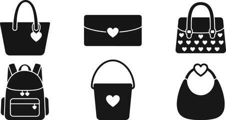 Modern Black Ladies Bag Icon Set for Valentine's Day 2026 Sale and Promotion 