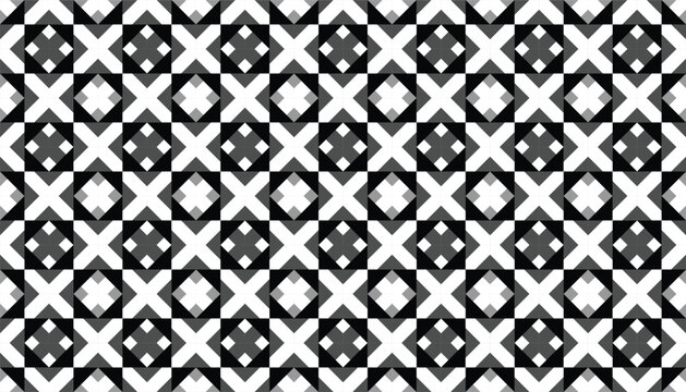 High-contrast seamless vector backdrop featuring a symmetrical X and square motif. Modern black and white pattern for architectural and corporate identity