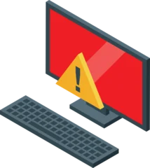 Fotobehang Diamanten Desktop computer displaying warning alert on red screen, isometric view, emphasizing online security and system errors  © ylivdesign