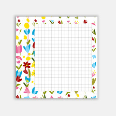 Torn lined notebook paper page with a vibrant spring floral border. The piece of Paper Creative stationery template for to-do lists, notes, spring greetings, and seasonal planners