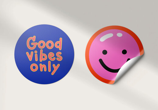 Colorful Stickers Mockup With Positive Messages PSD