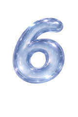 A stunning Number 6, glossy and blue, with a translucent, shiny finish, perfect for modern design. This elegant six digit features a reflective surface.