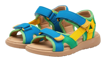 Colorful kids sandals footwear store product isolated on transparent background