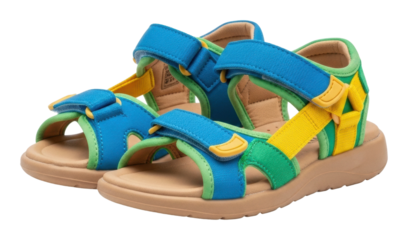 Colorful kids sandals footwear store product isolated on transparent background