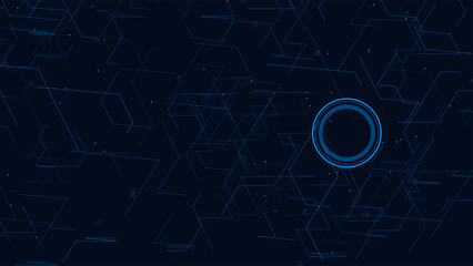 Glowing blue circle on dark background with circuit board lines