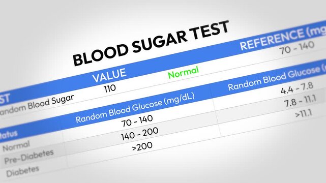 Blood Sugar Test Report. Glucose Level Monitoring, Diabetes Screening, Health Checkup, Fasting and Random Analysis, Metabolic Control. Random Blood Sugar Test Report Video Animation