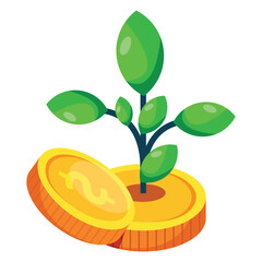 Plant coin icon. Growth business icon design