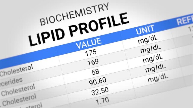 Lipid Profile Test Report. Cholesterol Analysis, Heart Health Screening, LDL, HDL, Triglyceride Levels, Cardiovascular Risk Assessment, Clinical Insights. Lipid Profile Test Report Video Animation