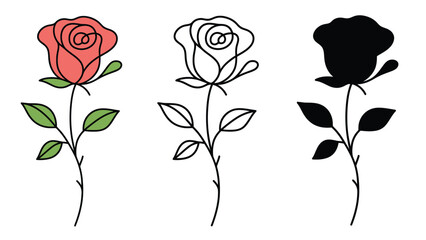 Three roses in different colors and styles on a white background