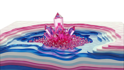Pink Crystal Geode in Layered Blue and Pink Landscape
