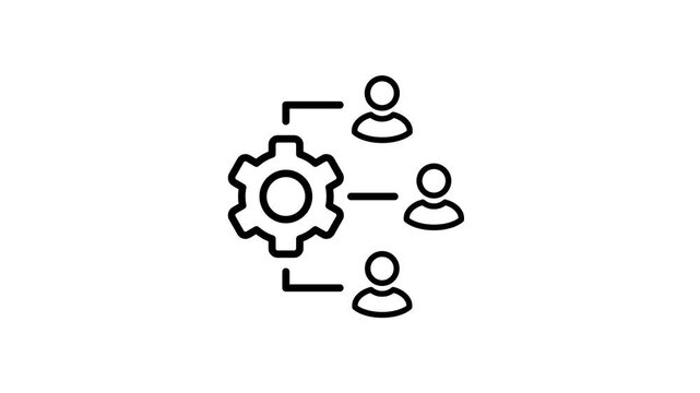 Hierarchy people, person, human, employee workflow icon animation for teamwork, management, strategy, planning, organization, structure, productivity, optimization, efficiency. Gear technology process