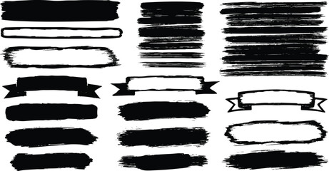 Big collection of black paint, ink brush strokes, brushes, lines, grungy. Dirty artistic design elements, boxes, frames. 