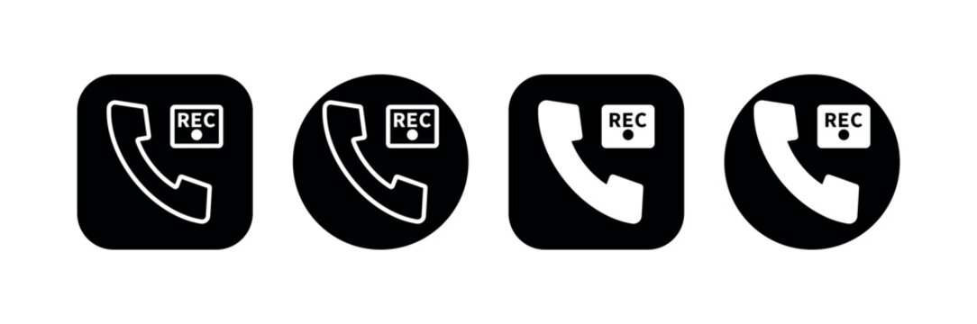 Call Recording Icon, Phone REC Vector, Solid and Outline Styles