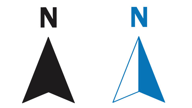 Two different colored compass north direction symbols on a white background