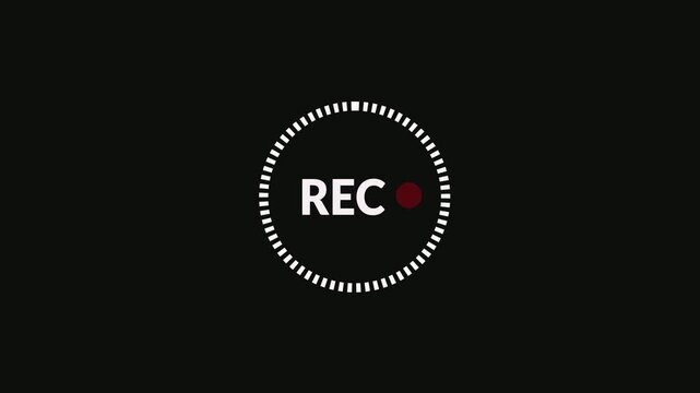 dashes rec text camera recording icon blink animation, interface of video recorder digital display in black background ,4k animation in alpha channel