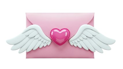 Pink Envelope with White Wings and Pink Heart