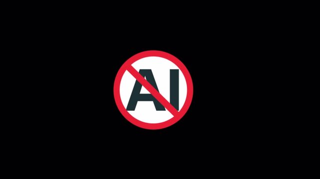 No AI Prohibition Sign. Artificial Intelligence Ban Icon Concept Animation Video - Transparent
