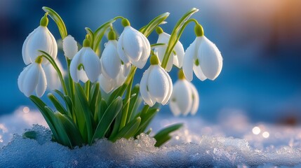 A small bunch of white flowers are sitting on top of a snowy ground
