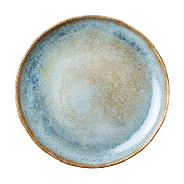 A beautiful ceramic plate with a blue and brown glaze on a black background