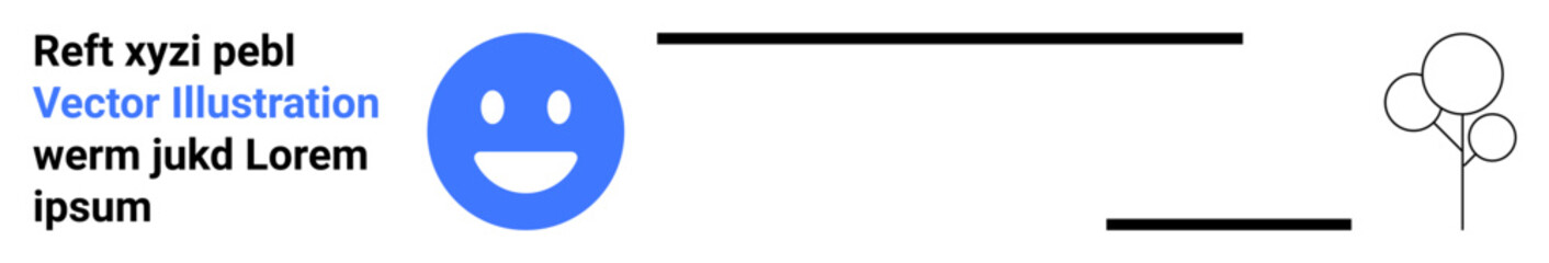 Fototapeta premium Communication, digital design, emotion, celebration, minimalism, inspiration. Blue happy face with lines and balloon outline. Communication and digital design concept