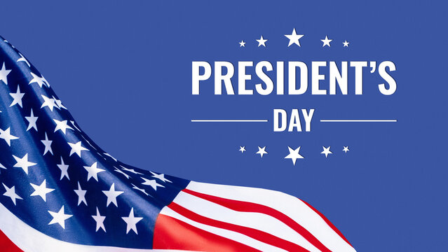 Celebration of President's Day with American flag and stars on a blue background