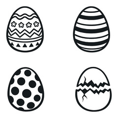 Stylized black and white easter eggs with diverse patterns and textures
