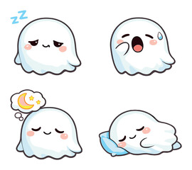 Obraz premium Cute ghost sleep cycle: adorable cartoon spirited sleepy expressions