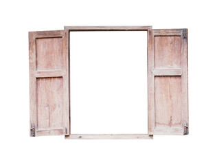 Openen wooden vintage window with frame isolated.